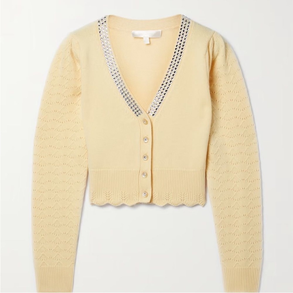 LoveShackFancy Yellow Embellished Cardigan Set